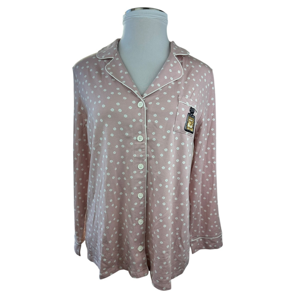NWT Soma Embraceable Pj Top Perfume Sequin Pocket Pink White Circle Print XL - Picture 2 of 11